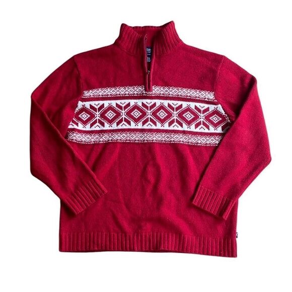 90s Vintage American Eagle Quarter Zip Red Chunky Knit Wool Nordic Sweater Med - Picture 1 of 6